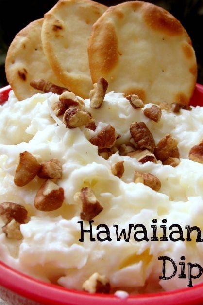 Hawaiian dip: Cream cheese, coconut & pineapple.  Try with vanilla wafers 8 oz. cream cheese softened 2 1/2 cups sweetened coconut (I prefer flaked over shredded) 20 oz. can pineapple (chunks or crushed) nuts or cherries to top dip with    Blend all ingredients together in food processor to crush up pineapple and coconut pieces. Refrigerate at least 30 minutes before serving. Hawaiian Dip, Coconut Dip, Dip Cream Cheese, Cheesecake Dip, Sweet Dips, Snack Dip, Snack Foods, Dessert Dips, Hawaiian Food