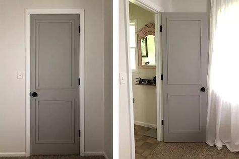 If you hate your indoor doors then check out this update on a budget. This $3 door upgrade is fast and perfect if you hate your old brown doors. #hometalk Hollow Core Door, Diy Interior Doors, Door Makeover Diy, Closet Door Makeover, Door Jam, Garage Door Makeover, Hollow Core Doors, Diy Garage Door, Solid Wood Doors