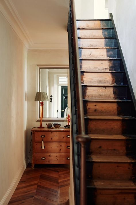 Lime Plaster Walls, Silestone Worktop, Chevron Parquet, Historic Cottage, Lime Plaster, Timber Staircase, Awning Windows, Hanging Pans, Large Driveway