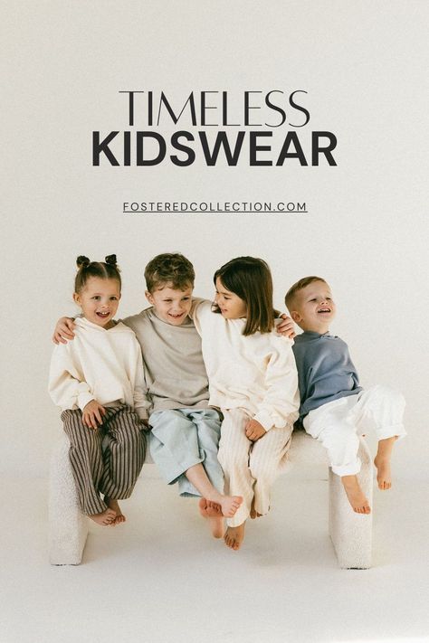 Use code: FC15 for 15% off Fostered Collection timeless kidswear! Discover timeless kids outfits in neutral tones that blend effortlessly into any child's wardrobe. Our practical and sustainable kids clothes feature cotton basics for kids and neutral colors, so your family can shop for their whole minimal kids wardrobe in one place! Shop the new Fostered Collection kids clothing collection online now! Kids Clothes Photoshoot Ideas, Kids Clothing Photoshoot, Fostered Collection, Photoshoot Clothing, Kids Clothing Brand, Children's Clothing Brand, Child Clothes, Kids Online Shopping, Kids Studio