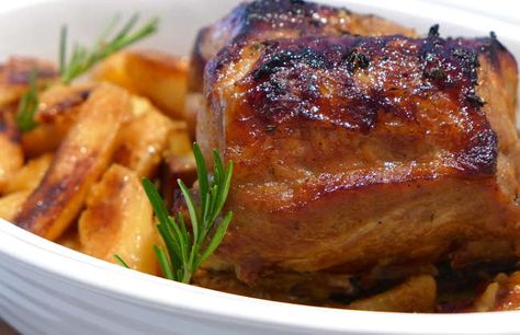 Greek style Roast Pork with Honey Sauce My Greek Dish, Perfect Roast Pork, Greek Pork, Greek Lemon Potatoes, Pork Leg, Pork Roast Recipes, Lemon Potatoes, Honey Sauce, Roast Pork