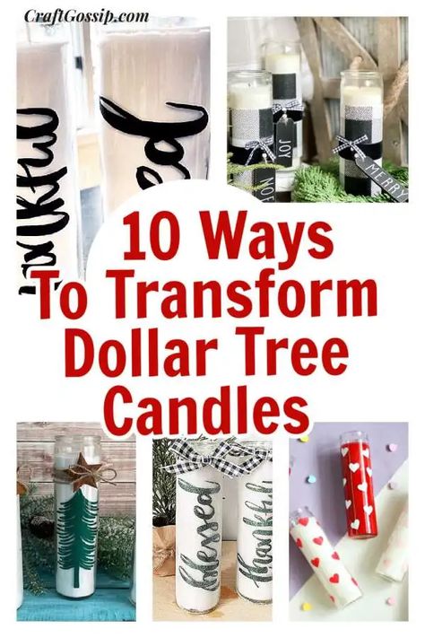 Dollar Tree Diy Candle, Decorating Candle Jars, Dollar Tree Candle Holders, Dollar Tree Candles, Dollar Store Candles, Christmas Candles Diy, Tree Candles, Glass Pillar Candle Holders, Candle Projects