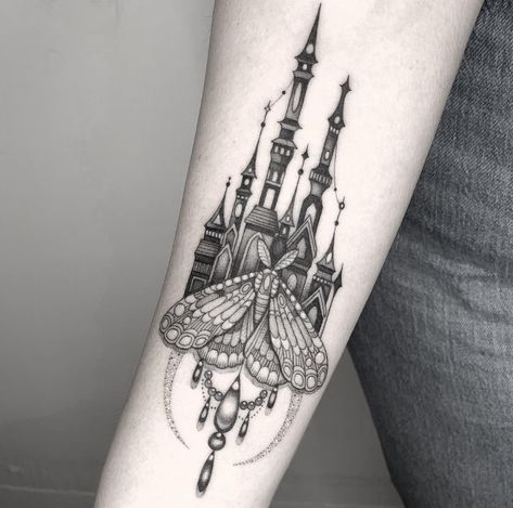 Castle Silhouette Tattoo, Wrist Hand Tattoo, Castle Silhouette, Castle Tattoo, Fantasy Tattoos, Silhouette Tattoos, Fantasy Castle, Tattoo Tattoo, Rose Tattoos