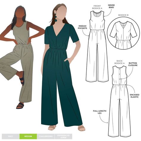 Bodice Styles, Jumpsuit Sewing Pattern, Bust Dart, Jumpsuit Sewing, Maternity Work Wear, Style Arc, Jumpsuit Pattern Sewing, Pants Sewing, Pants Sewing Pattern