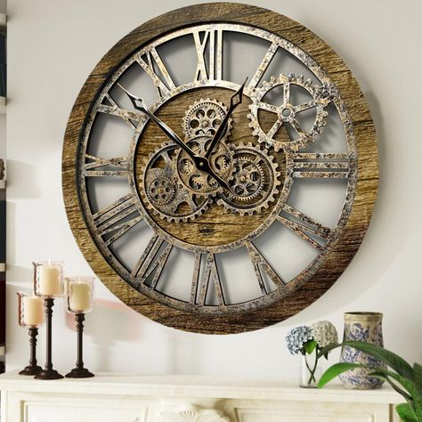 The Gears Clock Wall Clock & Reviews | Wayfair Gear Wall, Wall Clock Vintage, Gear Wall Clock, Gear Clock, Clock Vintage, Vintage Wall Clock, Unique Wall Clocks, Industrial Vintage, Large Wall Clock