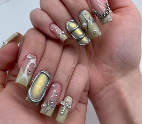 Nail Y2k, Nails Pearl, J Nails, Nails Clear, Different Nail Designs, Coffin Shape Nails, July Nails, Press Ons, Manicures Designs