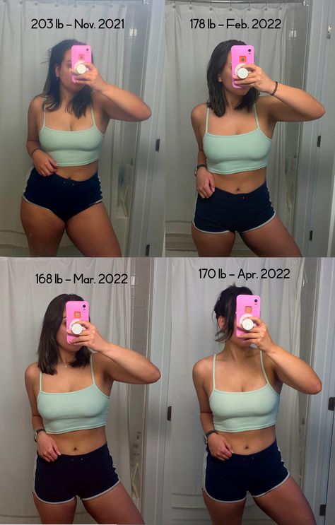 Here we have a progress pic showing a fat loss from 203 pounds to 170 pounds. That's an impressive loss of 33 pounds. 10 Pounds Before And After, 175 Pounds Women Look, 5’4 130 Pounds, 30 Pounds Before And After, 170 Pound Woman, 180 Lbs Women, 5’3 180 Pounds, 185 Pounds Woman, Progress Photos