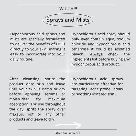 As part of a new series, we’ll be delving into the world of hypochlorous acid. From the different ways this miracle product can be delivered to all the tips and tricks we know, and everything in between. Here we explore the versatility of hypochlorous acid products and what to look out for before buying. Comment below what you would like to know ✨ #hypochlorousacid #miraclemist #withinskincare #withinyourskin #hypochlorousacidspray Hypochlorous Acid, New Series, Tips And Tricks, To Look, Spray, The World, Beauty, Quick Saves