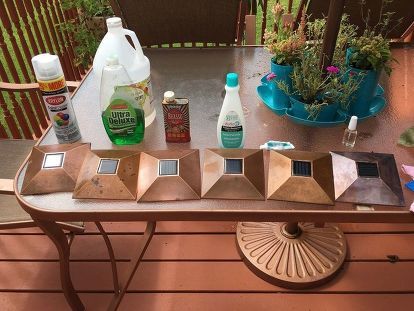 Bringing LIGHT Back Into My Solar Lights & Cleaning Challenge | Hometalk How To Restore Solar Lights, Outdoor Spray Paint, Diy Wall Sconces, Deck Post Caps, Solar Panel Lights, Solar Post Caps, Solar Path Lights, Cleaning Challenge, Post Caps