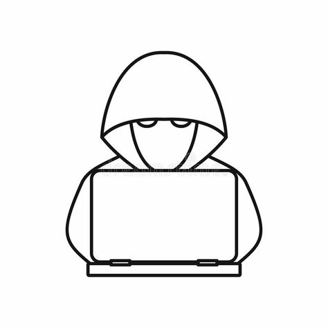 Computer hacker with laptop icon, outline style vector illustration Computer Drawing Easy, Hacker Drawing, Hacker Laptop, Computer Sketch, Laptop Icon, Computer Hacker, Computer Drawing, Computer Equipment, Hacker Wallpaper