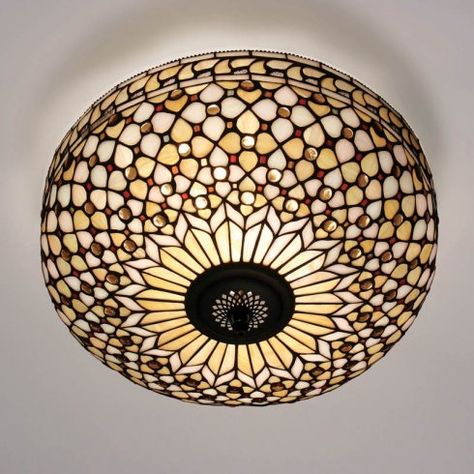 Interiors 1900 Mille Feux 2 Light Flush Ceiling Fixture with Classic Tiffany Design Ceiling Light Covers, Tiffany Ceiling Lights, Low Ceiling Lighting, Period Lighting, Tiffany Lighting, Tiffany Lamp, Tiffany Art, Arts And Craft, Tiffany Glass