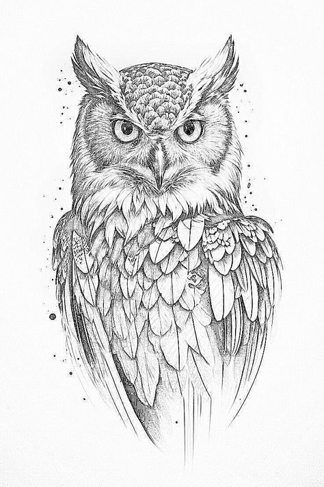 Great Horned Owl Tattoo Drawing, Owl Drawing Sketches, Great Horned Owl Drawing, Rebecca Tattoo, Snowy Owl Tattoo, Owl Drawing Simple, Owl Tattoo Chest, Tattoos Owl, Barn Owl Tattoo