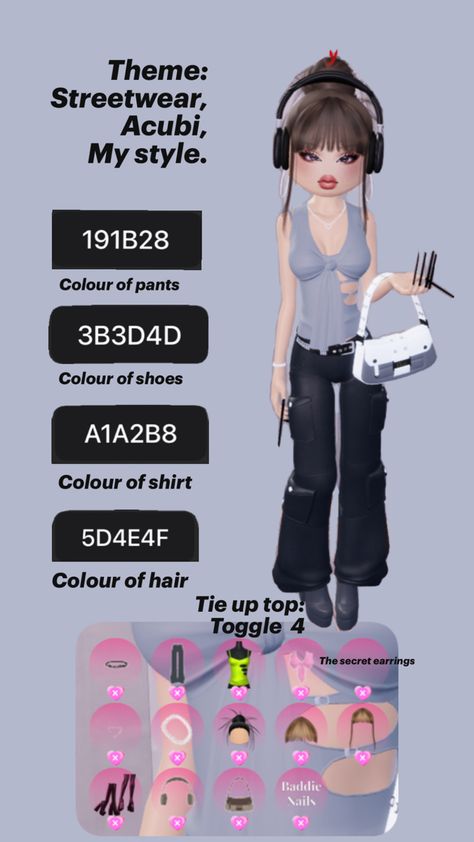 Dress To Impress Street Wear, Acubi Dress To Impress, Outfits Hacks, Roblox Dress, Dti Hacks, Dti Fits, Dti Ideas, Dti Outfits, Hair Tutorials Easy