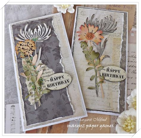 Margyz Paper Games: Wildflower Cards; Mar 2020 #timholtz #rangerink #sizzix #stampersanonymous #distressoxides #distressink #timholtzstencils #thinlets #3Dembossing #alcoholinks #alcoholliftink #timholtzstencils #artjournals #mixedmedia Tim Holtz Wildflowers Cards, Torn Paper Cards Handmade, Tim Holtz Wildflowers, Tim Holtz Wildflower Die Cards, Slimline Cards, Sizzix Cards, Paper Games, Tim Holtz Cards, Art Journals