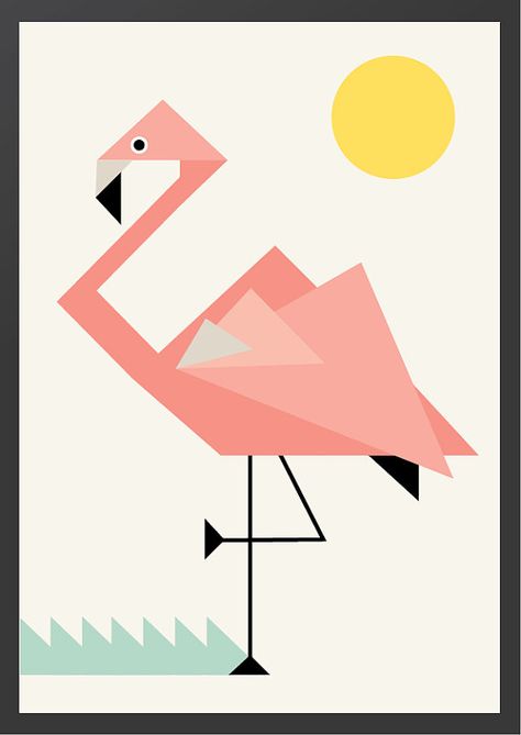 Geometric Flamingo Nursery Wall Print by MagentaDesigns Flamingo Nursery, Flamingo Print, Geometric Animals, Pink Flamingos, Geometric Art, Nursery Walls, Graphic Design Art, Paper Piecing, Flamingo