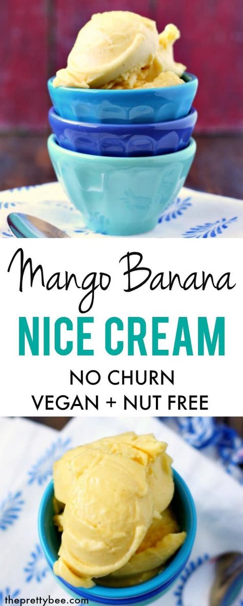 This mango banana nice cream is so delicious and creamy! Just two ingredients are all that's needed to make this wonderfully frosty treat. #vegan #dairyfree #grainfree #nicecream Mango Banana Ice Cream, Mango Banana Nice Cream, Desert Pics, Primal Desserts, Wfpb Vegan, Vegan Nice Cream, Healthy Summer Treats, Vegan Ice Cream Recipe, Banana Nice Cream