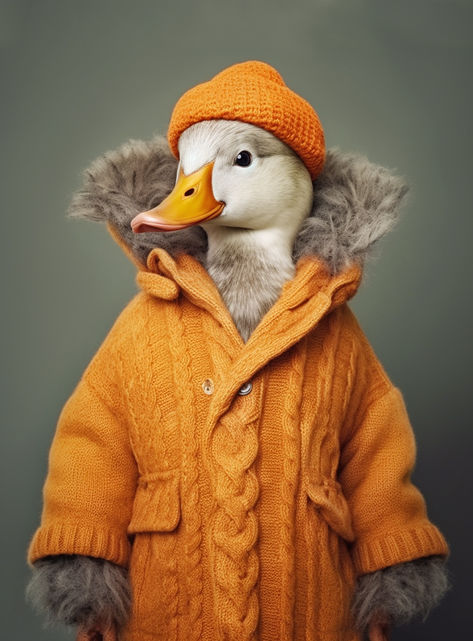 A duck wearing an orange coat. AI-generative art created using MidJourney. Orange Coat, Animal Portraits Art, A Duck, Arte Animal, Portraits From Photos, Pet Costumes, Cat Portraits, Generative Art, Plush Blanket