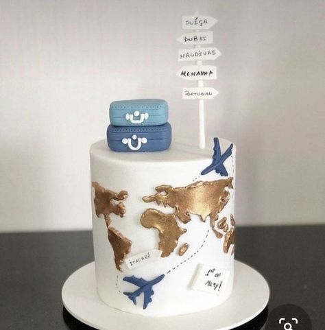 Travel Birthday Cake, Cruise Cake, 21st Birthday Cake Ideas, Bon Voyage Cake, Travel Cakes, Welcome Home Cakes, Airplane Birthday Cakes, Map Cake, Farewell Cake