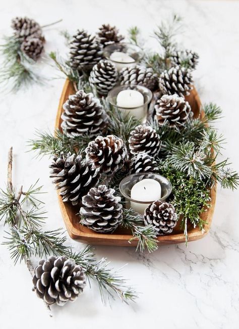 3 minute gorgeous DIY snow covered pine cones & branches in 3 ways! Easy pinecone craft for winter weddings, farmhouse, Thanksgiving, Christmas decorations! - A Piece of Rainbow #pinecones #pineconecrafts #diy #homedecor #homedecorideas #diyhomedecor #thanksgiving #christmas #christmasdecor  christmas crafts,  #christmasideas #christmasdecorations #crafts #fall #winter #farmhouse #vintage #farmhousestyle  farmhouse decor #weddingdecor Julkransar Diy, Pine Cone Christmas Decorations, Diy Snow, Christmas Pine Cones, Centerpieces Diy, Pine Cone Decorations, Cones Crafts, Pine Cone Crafts, Deco Floral