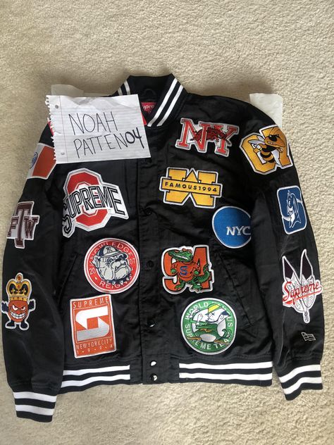 Varsity Jacket Black, Painted Clothes Diy, Custom Patch, Patch Jacket, Custom Patches, Painted Clothes, Patches Jacket, Clothes Diy, Ncaa