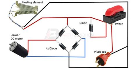 Hair dryer Wiring Connection Ac Wiring, Sheet Metal Art, Hair Blower, Hair Straighteners, Hair Dryers, Circuit Diagram, Dryers, Heating Element, Diode