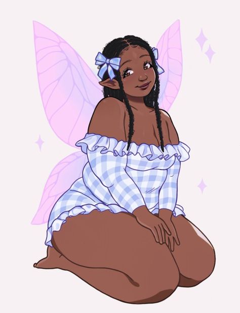 Plus Size Poses Drawing, Drawing Chubby Female, Drawing Plus Size Women, Plus Size Oc Art, Plus Size Model Reference, Kawaii Black Women, Fairy Plus Size, Curvy Character Design, Chubby Female Character Art