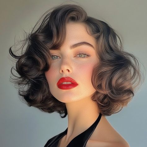 30 Retro and Vintage Hairstyles: Timeless Beauty Redefined - Hair Guru 1930s Bob Hairstyles, Vintage Hair For Short Hair, Curly Flapper Bob, Short Hair Styles Vintage, Vintage Women Hairstyles, Vintage Mid Length Hairstyles, How To 1920s Hair, Short Hair Retro Waves, 1930s Bob Haircut