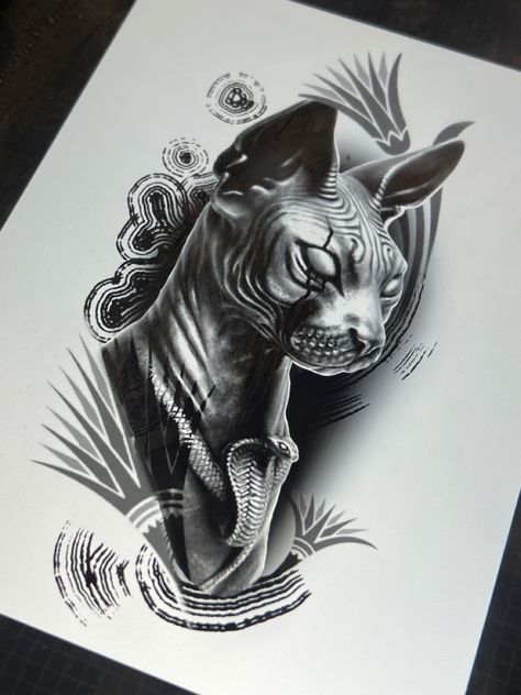 Sphinx Cat Tattoo Egyptian, Egyptian Cat Tattoo Designs, Egyptian Sphinx Tattoo, Cat Tattoo Egyptian, Egyptian Cat Drawing, Sphinx Cat Tattoo, Egyptian Cat Tattoo, Bratz Drawings, Cleopatra Tattoo