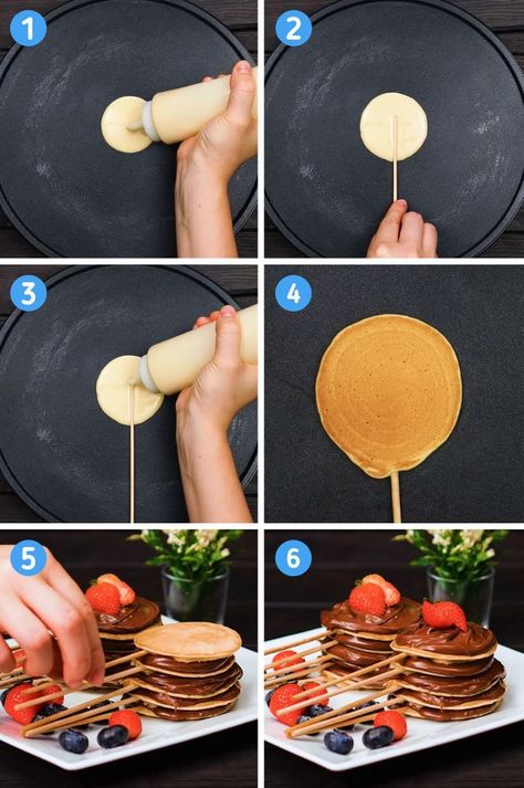 Pancakes Designs, Mini Pancakes Ideas, How To Make Rolls, Strawberry Pancakes Recipe, Chocolate Paste, Pineapple And Strawberry, Pancake Ideas, Cooking Pancakes, Pancake Designs