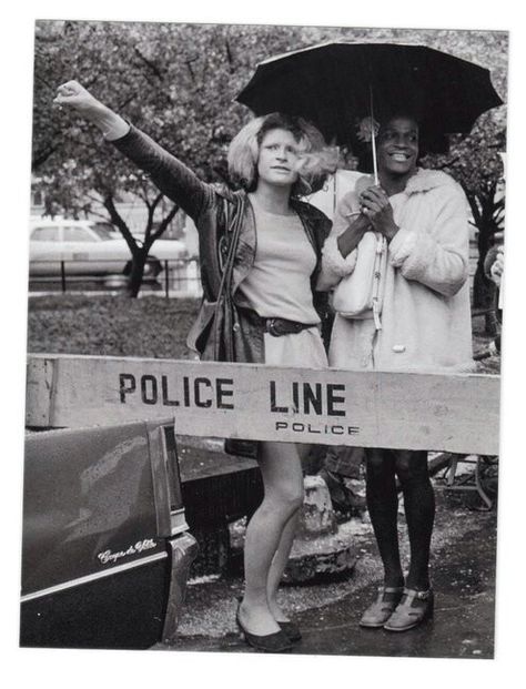 Marsha P. Johnson with her friend and fellow activist Sylvia Rivera outside City Hall in New York at a rally for gay rights around April 1973. Marsha P Johnson, Sylvia Rivera, P Johnson, Stonewall Riots, Gay History, Lgbt History, Gender Nonconforming, Arte Punk, Trans Rights