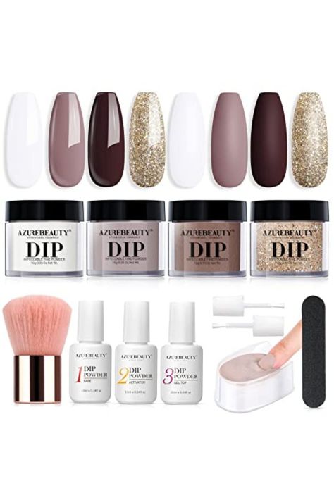 🎁【What U Get】 AZUREBEAUTY 12 PCS gentle all-in-1 dip powder nail starter kit—4*10g color powder(milky white, light&dark mauve, champagne glitter), 3*10ml liquid set(base coat/activator/topcoat), 2*liquid brush replacement, 1*nail brush,1*nail file, 1*dip powder recycling system. Manicure Diy, Glitter Champagne, French Nail Art, Winter Set, Dip Powder Nails, Nail Brushes, Dip Powder, Color Powder, Diy Manicure