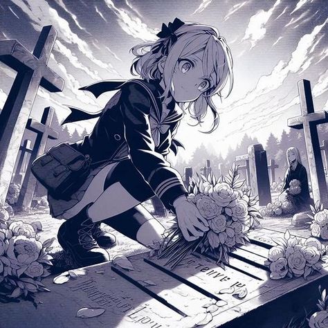 anime manga story illustration with the character in graveyard placing flowers at a headstone extreme skewed perspective from a high angle - Image Creator from Microsoft Designer Anime Graveyard, Story Illustration, Vis Dev, Manga Story, High Angle, Create Sign, Create Image, Graveyard, Bing Images