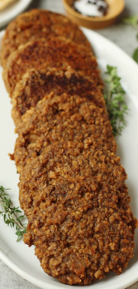 These Vegan Breakfast Sausage Patties are easy to make, packed with plant-based protein, and can be customized to your favorite flavors! Vegan Breakfast Sausage Patties, Homemade Vegan Sausage, Vegan Sausage Patties, Vegetarian Breakfast Sausage Recipe, Vegan Savory Breakfast, Breakfast Patties Recipe, Vegan Breakfast Sausage Recipe, Vegan Breakfast Sausage, Wfpb Breakfast