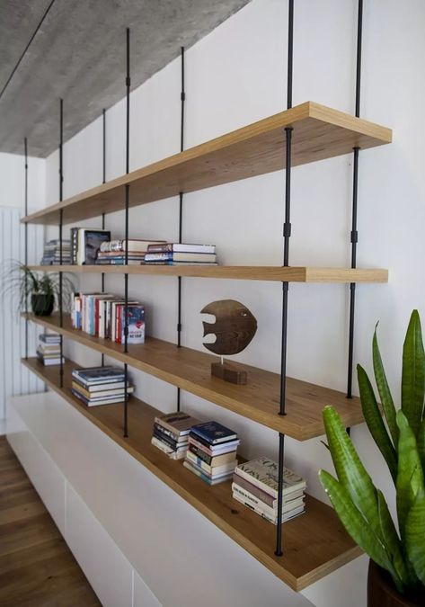 Timber Shelves, Floating Shelf Decor, Living Room Tv Unit Designs, Bookcase Design, Shelving Design, Architectural House Plans, Colonial Decor, Wall Bookshelves, Home Design Living Room