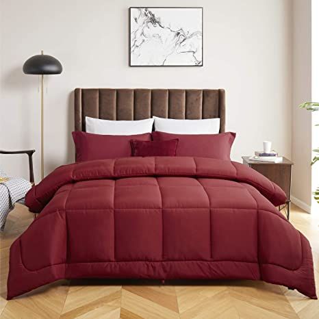 Bedsure Down Alternative Comforter King- All Season Quilted Lightweight Comforter Duvet Insert King with Corner Tabs 300GSM Plush Microfiber Fill Machine Washable Burgundy 102x90 Inch White Quilt Bedding, Ikea Duvet, Comforter Sets Boho, Twin Size Comforter, Down Alternative Comforter, Bedding Comforter, Down Comforters, White Comforter, Ideas Hogar