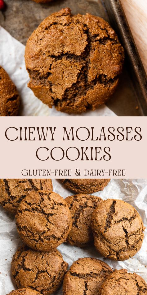 These Chewy Gluten Free Molasses Cookies are made with simple ingredients, low in sugar, and have the perfect kick of spice. Sugar Free Molasses Cookies, Gluten Free Soft Molasses Cookies, Healthy Molasses Cookies, Paleo Molasses Cookies, Ginger Molasses Cookies Gluten Free, Gluten Free Ginger Molasses Cookies, Gluten Free Molasses Cookies Chewy, Gluten Free Molasses Cookies, Chewy Molasses Cookies