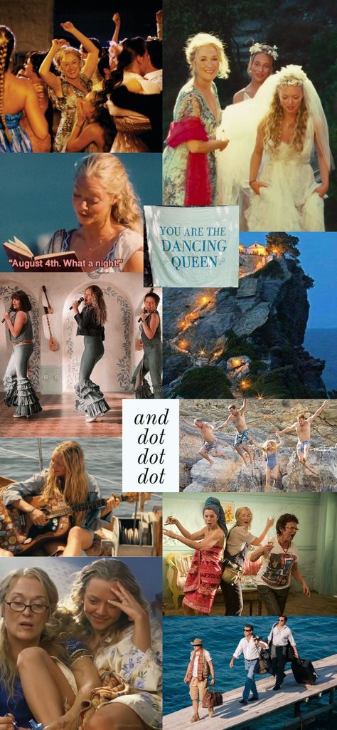 Mama Mia Movie Aesthetic, Mama Mia Pictures, Movies Like Mamma Mia, Mamma Mia Iphone Wallpaper, Dancing Queen Aesthetic Wallpaper, Mama Mia Collage, Sophie Mamma Mia Aesthetic, Mamma Mia Movie Aesthetic, Mamma Mia Astethic