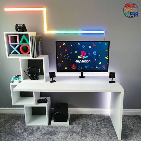 JAP HONRADOS | Escritorio Modern - $ 3,200.00 Best Pc Setup, Small Apartment Bedrooms, Boys Room Design, Computer Gaming Room, Free Giveaways, Gamer Room Decor, Best Modern House Design, Video Game Rooms, Gaming Room Setup