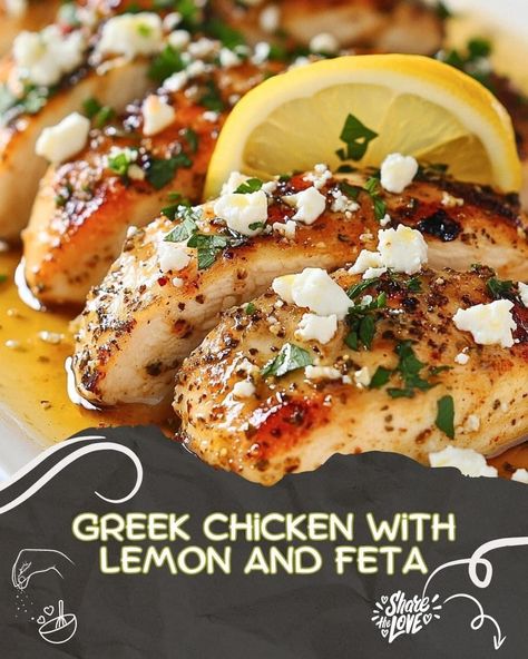 Zesty Greek Chicken with Lemon and Feta: A Flavorful Mediterranean Delight - LusciousRecipes Mediterranean Chicken Breast, Mediterranean Diet Chicken, Lemon Chicken Breast Recipes, Greek Chicken Breast, Luscious Recipes, Mediterranean Chicken Recipes, Baked Greek Chicken, Recipes Greek, Chicken With Lemon