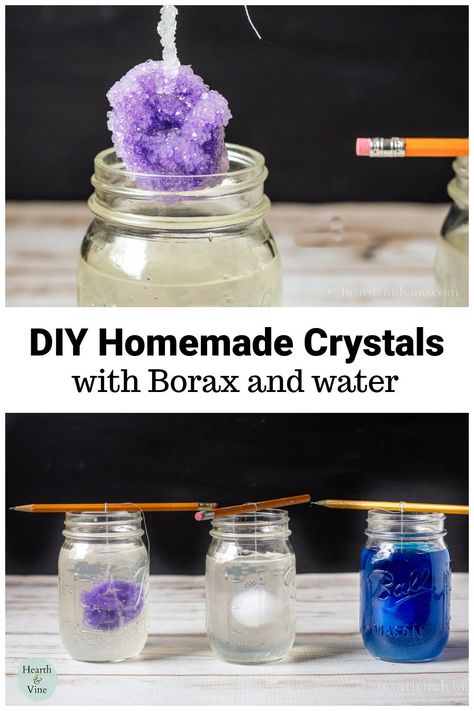 Learn how to make crystals with just a few ingredients at home for a fun experiment that gives you a pretty crystal to decorate with. How To Make Crystals At Home, How To Grow Crystals, Borax Crystals Diy, Crystals At Home, Grandkid Crafts, Grow Crystals, Fun Chemistry, Make Crystals, Borax Crystals