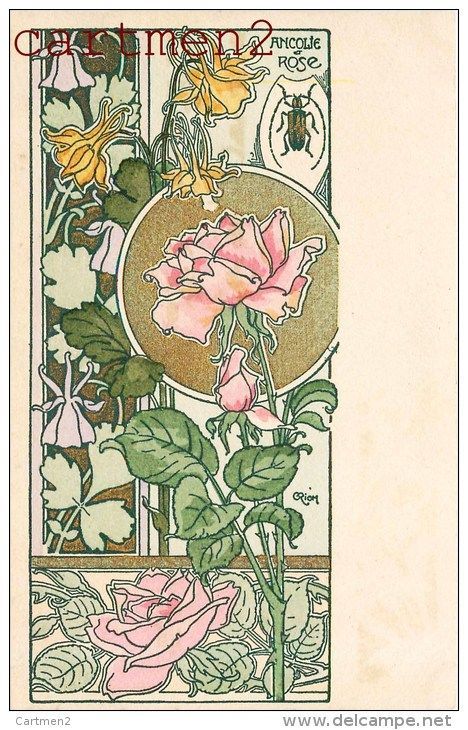 Roses Art Nouveau, Art Nouveau Painting Artworks, Art Nouveau Design Pattern Flowers, Art Nouveau Lillies, Art Nouveau Flowers Pattern, Art Nouveau Flower Design, Art Nouveau Roses, Rose Art Nouveau, Rose Illustration Design