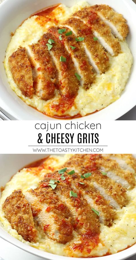 Chicken Cheese Skillet, Grits Toppings Breakfast, Grits Meals Dinners, Dinner Sides With Chicken, Cajun Chicken And Cheesy Grits, Recipes Using Grits Dinners, Cheesy Comfort Food Recipes, Wheat Free Recipes Dinner, Bbq Chicken And Grits