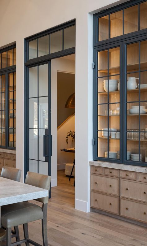 Dream Pantry, Metal Doors, Wainscoting Panels, Kitchen Pantry Design, Kitchen Inspiration Design, Pantry Design, Glass Doors, Beautiful Kitchens, Built Ins