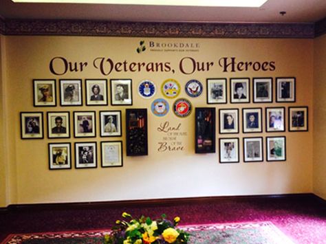 Veterans Honor Wall  Happy Veteran's Day!! visit www.wallwords.com #veteransday #vinyl #decor Veterans Wall Of Honor, Wall Of Honor For Veterans Ideas, Wall Of Honor For Veterans, Veteran Wall Of Honor Ideas, Veterans Wall Of Honor Ideas, Wall Of Honor Ideas, Ltc Activities, Vfw Auxiliary, Veterans Pictures