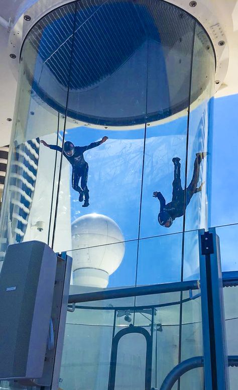 Quantum of the Seas | Spread your wings and fly like an eagle on Royal Caribbean's iFly skydiving simulator, one of the many attractions located aboard this Quantum Class ship. Skydive Aesthetic, Places To Travel With Friends, Sky Diving Aesthetic Girl, Sky Diving Dubai, Amazing Places To Travel, Aesthetic Skydiving, People Skydiving, Quantum Of The Seas, Travel With Friends