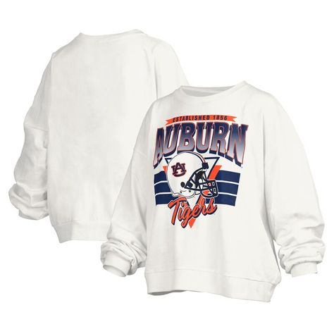 Layer up with a bold display of your unending loyalty to the Auburn Tigers by grabbing this Janice Retro Logo Oversized Pullover Sweatshirt from Pressbox. It features the university's founding year, a Auburn Tigers wordmark and a team helmet printed across the torso. The oversized design ensures this extra layer rests comfortably while the midweight design makes this pullover an ideal grab when cooler temperatures arrive. College Football Playoff, West Virginia Mountaineer, Cropped Pullover, Kansas Jayhawks, Auburn Tigers, Retro Logo, Michigan Wolverines, Oversized Pullover, White Sweatshirt