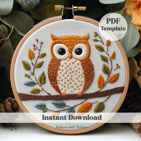 🦉 Embrace the beauty of the forest with this adorable owl embroidery pattern! Perfect for adding a touch of nature to your decor. 🍂✨ #OwlEmbroidery #DIYCraft #NatureLovers #EmbroideryArt #AutumnDecor Owl Hand Embroidery, Owl Embroidery Pattern, Owl Embroidery, Embellished Clothing, Autumn Design, Easter Embroidery, Animal Embroidery, Cozy Autumn, Frame Wreath