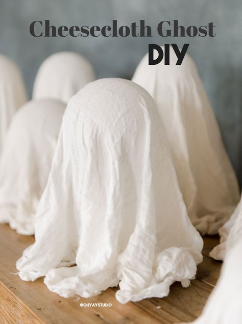 How to make cheesecloth ghosts! Cheesecloth Ghost Diy, How To Make Ghosts, Halloween Ghost Craft, Diy Ghost Decoration, Cheesecloth Ghost, Diy Ghost, Floating Ghosts, Ghost Crafts, Halloween Ghost Decorations