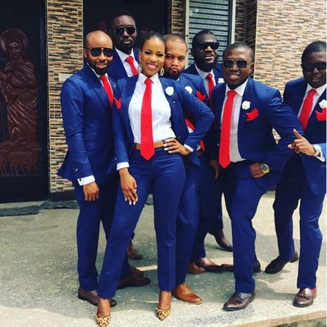 The Nigerian Best Woman LoveWeddingsNG 2 African American Wedding Party, White Tuxedo Wedding, Bright Blue Suit, Bridesmaid Suits, Bridal Train, Brother Photos, Grooms Men, Royal Blue Suit, Abc Coloring