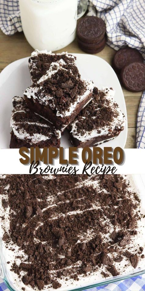 Move over pumpkin spice, it's time to get Oreo-ized! These simple Oreo brownies are the perfect way to show your love for Oreos. Plus it's Oreo recipe week here at Dine Dream Discover and we are excited to share all our Oreo recipes with you. Whether you're a pro cook or just starting out in the kitchen, these brownies are easy to follow and super delicious. Who doesn't love Oreos? And who doesn't love brownies? Put the two together and you've got a delicious dessert that's easy to make. Brownie Mix Desserts, Oreo Dessert Recipes Easy, Brownie Icing, Oreo Icing, Oreo Brownies Recipe, Oreo Recipe, Cake Mix Cookie Bars, Oreo Dessert Recipes, Easy Frosting